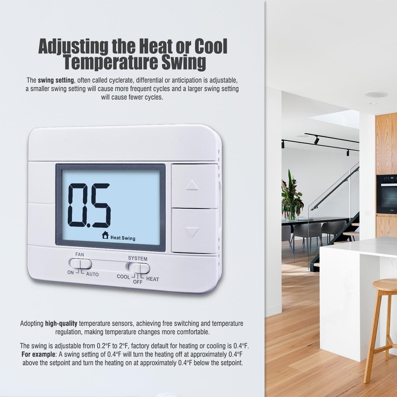 Aowel Non Programmable Thermostat for Home 2 Heat 2 Cool