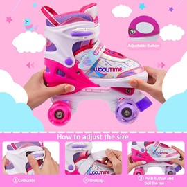 Woolitime Kids Roller Skates for Girls, 4 Size Adjustable Toddler Roller Skates for Indoor Outdoor with All Wheels Light up, Patines para Niñas Niños
