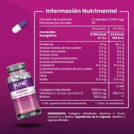 Biotina Colágeno Vitamina C 90 Cápsulas Flow Sin sabor