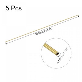 sourcing map Brass Round Tube 1.6mm OD 0.25mm Wall Thickness 300mm Length Pipe Tubing 5 Pcs