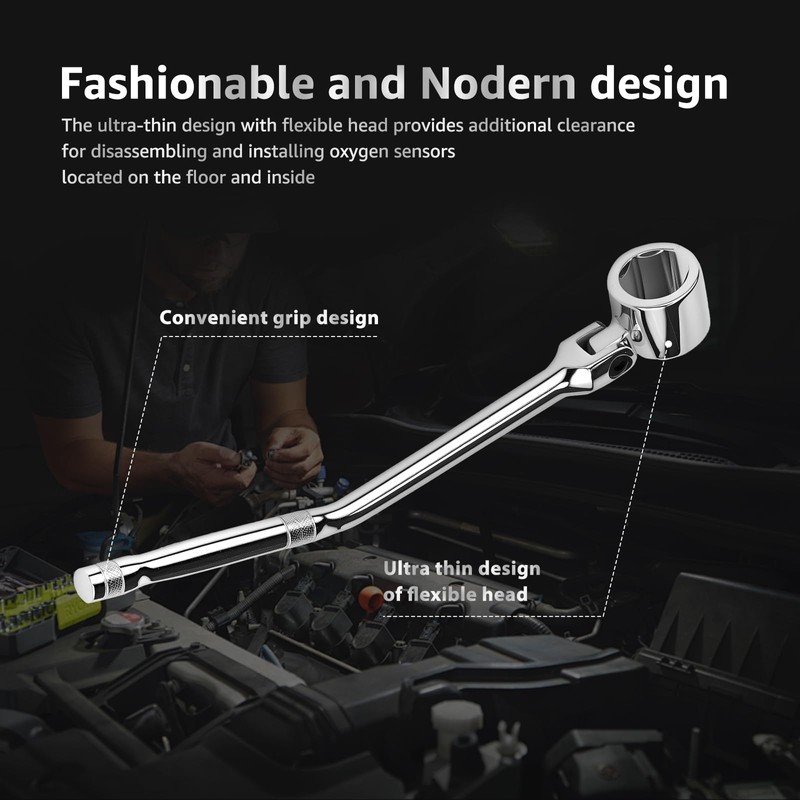 22mm O2 Oxygen Sensor Wrench with Handle and Flexible Head