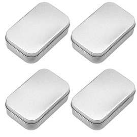 LMOGWL 4 pieces Iron storage box lid, metal rectangular box, small tin box lid, suitable for storing candies and small items, small accessories, keys, earrings, coins, mini portable box (silver)