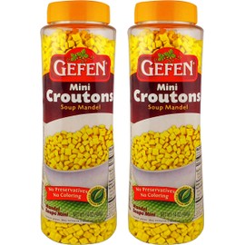 Gefen Mini Croutons Soup Mandel 14oz (2 Pack) Toasted Soup Crackers in a Resealable Container, No Preservatives, No Coloring, Certified Kosher