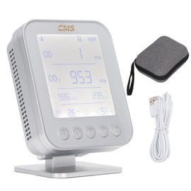 Altitude Pressure Detector 6 in 1 Multifunction USB Charging CO CO2 Temperature Humidity Monitor for Home Silver