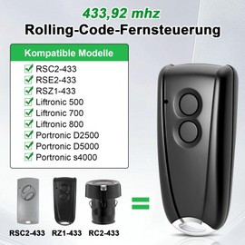 Garage Door Opener Remote Control for EcoStar RSE2,RSC2,433,92Mhz Handheld Transmitter for EcoStar Liftronic 500/700/800, Portronic D2500/D5000/S4000, Black (Pack of 3)