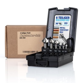 NTG Countersink Set, 6.3 - 20.5 mm, 6 Pieces, 90° HSS Steel, Countersink and Deburring for Wood, Metal and Plastic, Includes Storage Box, Precise and Careful Work