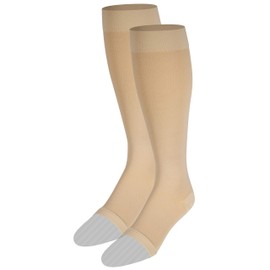 NuVein Medical Compression Stockings, 20-30 mmHg Support for Women & Men, Knee Length, Open Toe, Beige, 4X-Large