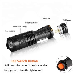 GaiGaiMall 4 Colors Flashlights Including Red Green Blue Black Light Flashlight, 3 Mode Zoomable Led Hunting Torch, 4 Pack