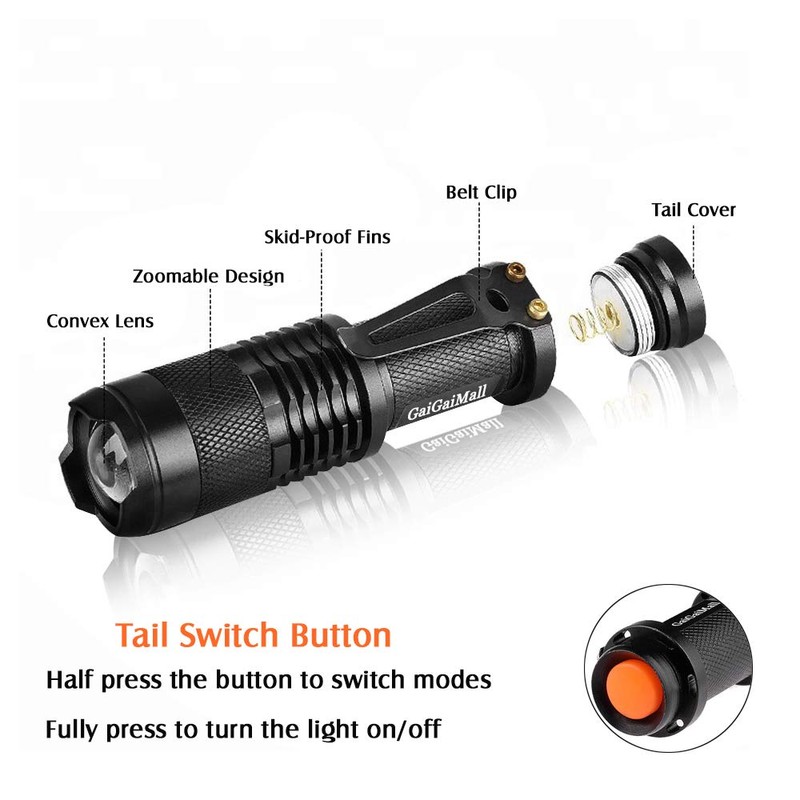 GaiGaiMall 4 Colors Flashlights Including Red Green Blue Black Light