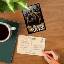 Angel Fire, New Mexico, Grizzly Bear, Scratchboard (4x6 Birch Wood Postcards, 2-Pack Stationary, Rustic Home Wall Decor)