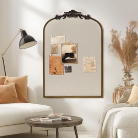 CASOLLY Arch Fabric Pinboard, Antique Gold Bulletin Boards 24"x36", Vintage Cork Board with Ornate Iron Frame for Wall Unique Display, Organization and Decor Options