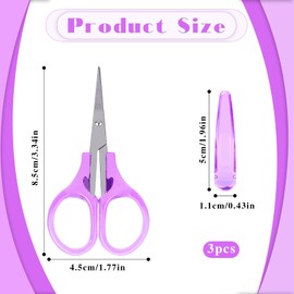 3Pcs Small All Purpose Craft Scissors - Stainless Steel with Protective Cover, Mini Detail, Precision Straight Fine Tips for Paper Cutting, Scrapbooking