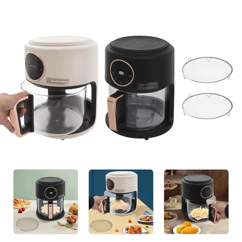 LUNUMAOS Mini Air Fryer, 3.8Qt Glass Air Fryer 360° Viewable