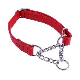 Love Dream Martingale Collars for Dogs, Leather Training Dog Collar, Stainless Steel Chain Anti-Escape No Pull Dog Collar for Medium Large Dogs (M(13.8"-18.9"), Red)