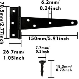 LAMXD 4 Pcs T Hinges, T-Strap Hinges, Metal Heavy Duty Gate Hinges, Tee Hinges with Screws for Sheds, Windows, Fence, Barn Gates Supplies (Black,6 Inch)