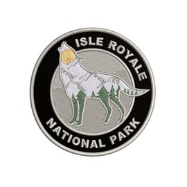 Isle Royale National Park Howling Wolf Sun Mountains Forest Embroidered Premium Detail Black Patch Iron-on/Sew-on - Nature Lover Badge - Souvenir Gift Clothes Vest Jacket Jeans Hat Backpack Applique
