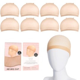 8 Pcs HD Wig Caps, Ultra Thin Skinlike Bald Caps for Women & Men, Breathable Stretchy Nylon Wig Caps to Hold Wigs in Place, Invisible HD Mesh Wig Net for Lace Front Wigs (Nude, One Size Fits All)