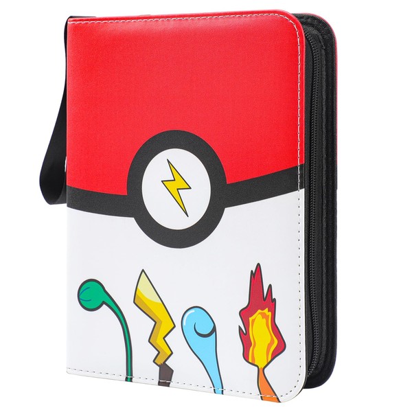 LuckBoyi Trading Card Binder 4 Pocket, Trading Card Albums Waterproof,Premium Cards Binder with Removable Sleeves PU Leather Card Folder Holder Card Book for Cards, Card Collector Ablum (Red-4Pocket)