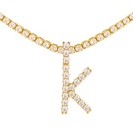 Suplight Womens Tennis Necklace and Pendant| Tennis Chain Initial Necklace| Monogram Necklace A-Z 26 Letters Pendant, Rapper Hip Hop Jewelry, Choker Necklace for Women