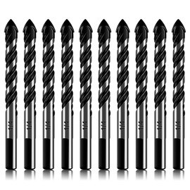 10-Piece 1/4" Masonry Drill Bits for Tile Glass Ceramic Wall Brick Stone Soft-Metal Wood, 1/4 Inch Concrete Drill Bits Cement Drill Bit Set, 3-Flat Shank, YG8 Carbide Tungsten Steel Alloy Tip 6mm