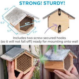 Rivajam Beekeeper Pro Mach II Mason Bee House - Strong + Waterproof Bee Hotel & Insect Habitat - Replaceable Mason Bee Tubes Filled Bee Houses for The Garden - Pollinator House Gardening Gifts