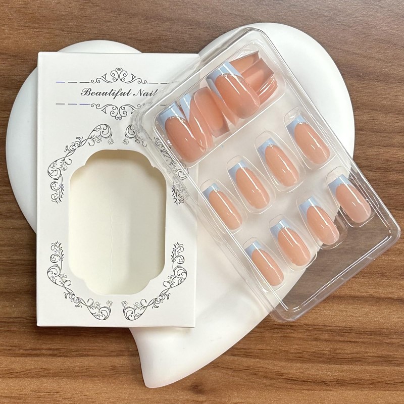 French Press on Nails Medium Nude Coffin Fake Nails with