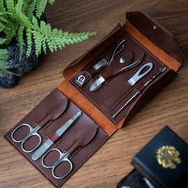 Ozric Luxury Manicure/Pedicure Set - Nail Clippers & Grooming Kit for Men & Women, Stainless Steel Nail Kit with Brown Leather Travel Pouch, UK Designed Elegance