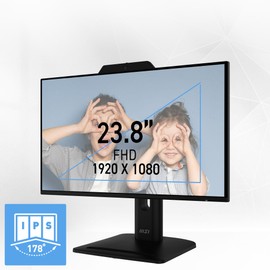 MSI PRO MP242PMG, 24-inch IPS 1920 x 1080 (FHD) Computer Monitor, 120Hz, Webcam, Adaptive-Synch, EPEAT Silver, HDMI, DisplayPort, VGA Port, VESA Mountable, Tilt, Height Adjustable, Speaker, 1ms, Black