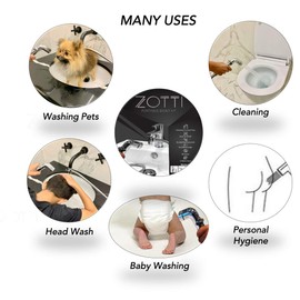Zotti Portable Bidet Sprayer | Connects to Mixer Tap | Handheld Shower Kit | Shower Bidet Perfect for Travel Douche Pet Washing | 2 Metre Chrome Hose