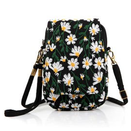Goodhan Floral Embroidery Crossbody Bag, Mini Canvas Shoulder Bag Cellphone Purse Wristlet Pouch
