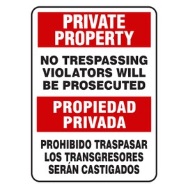 LASMINE Private Property No Trespassing Signs Sign Metal Violators Will Be Prosecuted Propiedad Privada Traspasar Los Seran Castigados 8X12Inch