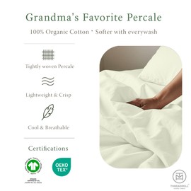 Threadmill 100% Organic Cotton Sheets - Queen, 4 Piece, Ivory - Certified by GOTS - Soft and Cooling Bedsheet Set with Reusable Bag, Snug Fit with 16" Deep Pocket - Ultra Light