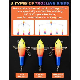 BLUEWING Deluxe Trolling Birds 650 lbs Through Wire Bird Fishing Teaser 7 inch Trolling Lure for Tuna Marlin Mahi Mahi Fishing, Rainbow, 1pc, 7.28in