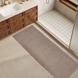 ZALL Tan Waffle Bath Mat,Super Absorbent Non Slip Long Bathroom Rug,Brown 24X72inch,Machine Washable Ultra Soft Floor Mats