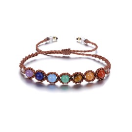 GEHECRST Gemstone 7 Chakra Bracelet Healing Stones Bracelet Adjustable Bracelets Stones Yoga Bracelet Lucky Bracelet Healing Reiki Energy Therapy Good Luck Talisman, Natural 7 chakra stone