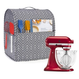 Yarwo Dust Cover for 4.5-5 qt Stand Mixer, Protective Dust Cover with Top Handle and Pockets for Extra Accessories, 35.8 x 23 x 36 cm, Chevron(Cover Only)