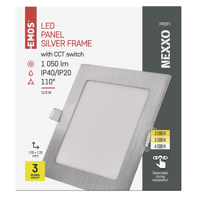 EMOS LED Panel 12.5 W Square 1050 lm Recessed Ceiling
