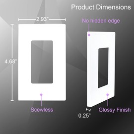 [10 Pack] NEU Screwless Decorator Wall Plates Child Safe Outlet Cover, 1 Gang 4.68" x 2.93", Unbreakable Polycarbonate Thermoplastic, Glossy White