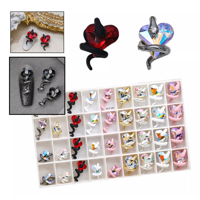 Mouyic Dijes Para Uñas Corazon De Cristal Con Serpiente 6