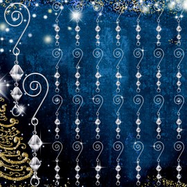 Bucherry 30 Pcs Ornament Hangers Tree Ornament Hooks Decorative Clear Acrylic Wire S Hook with Lobster Claws Hanging Metal Wire Crystal Jeweled Swirl for Crafts Xmas Decoration (Silver)