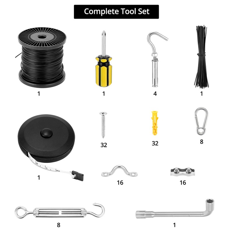 QWORK Globe String Light Suspension Kit - 500FT Black Coated