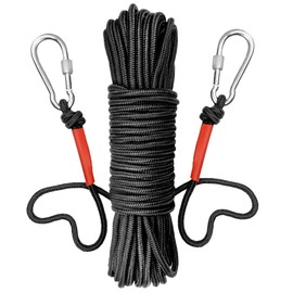 UTOMAG Fishing Salvage Rope with 2 Carabiners - 20 m All-purpose Rope - Outdoor Rope, Mooring Line, Knitting, Garden Rope, Braided Lead, Rope for Outdoor, Sports, Campin, Hiking (Diameter 8 mm, Black)