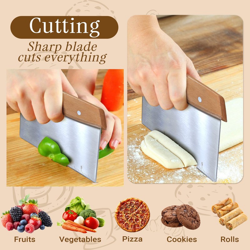 ROCKFEELTEE Multipurpose Bench Scraper, Dough Scraper and Dough Cutter for