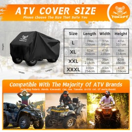 Tokept ATV Cover, Heavy Duty Black Waterproof Oxford Fabric Protective 4 Wheeler Quad Cover for 86" Kawasaki Honda Polaris Yamaha (86''L x 38''W x 42''H)