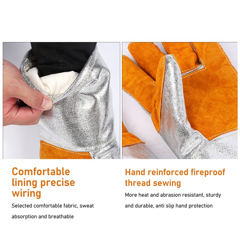 1 Pair Cowhide Welding Gloves Heat Resistant Fireproof Hard Wearing