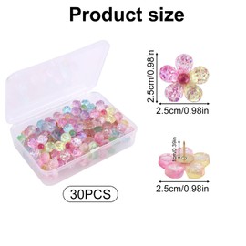 30pcs Flower Push Pins, 0.98in Colorful Resin Decorative Pushpins Cute Floral Thumb Tacks for Photos Cork Board Bulletin Board Wall Map Home Office Decorations