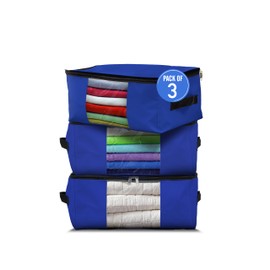 Covers & All Storage Bags, 90 litres Large size Space Saver bags Heavy Duty Storage Organizer Multipurpose 12 Oz Waterproof UV-Resistant & Tear-Proof (23"L x 17"W x 14"H Inches, Royal Blue, Pack of 3)