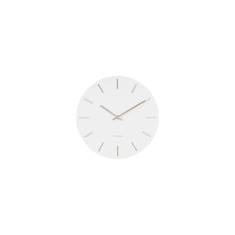 Wall clock Charm steel white w.gold battons small