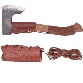 Leather Axe Collar Hatchet Head Protector Cover with 5M Axe Handle Wraps String (Axe Collar 04 + 5m String)