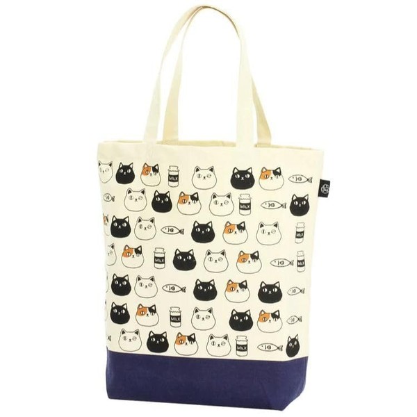 Ceramic Indigo Tote Bag, Large, 3 Brothers, Eco Bag, Handbag, Canvas, Cloth Bag, Cat Ki-092a (Large)